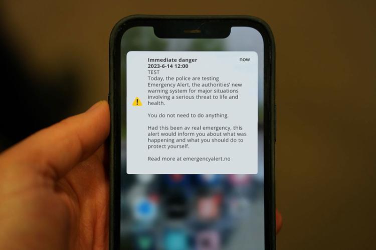 Picture of how the test of the national emergency alert will appear on your mobile phone on Wednesday June 14th at 12 pm. Photo: DSB (The Norwegian Directorate for Civil Protection)
